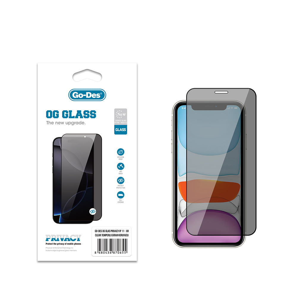 Go Des OG Glass iPhone XR 6.1 Privacy Antistatik Temperli Cam Ekran Koruyucu Go Des OG Glass iPhone XR 6.1 Privacy Antistatik Temperli Cam Ekran Koruyucu